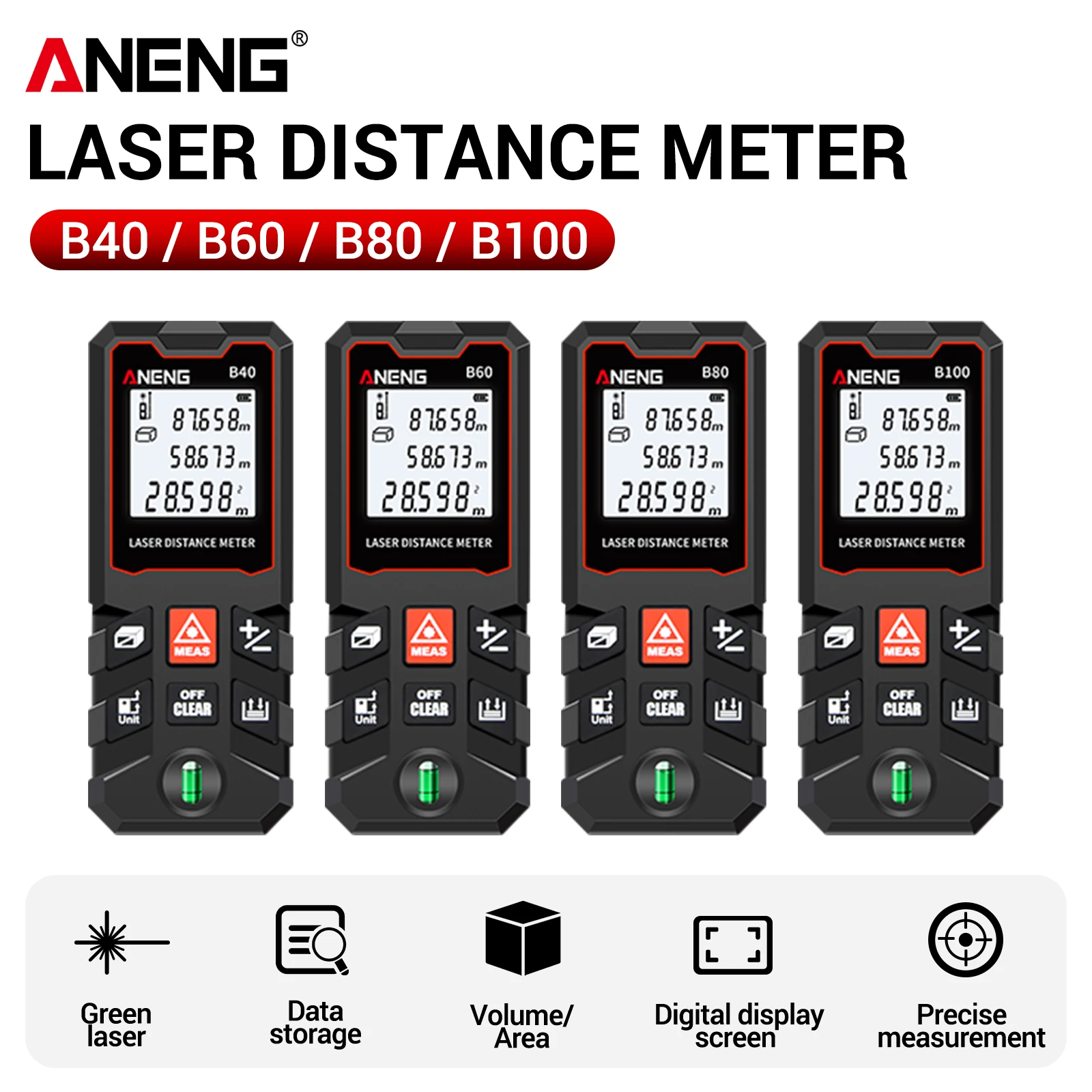Laser Measure Area Volume Calculator - ANENG B40 B60 B80 B100 Handlaser-Entfernungsmesser