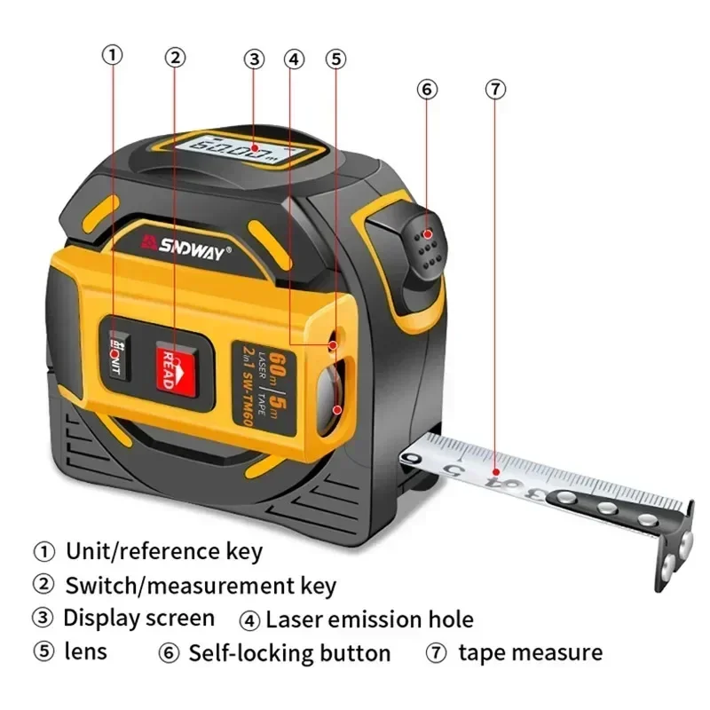Laser Distance Meter 2 In 1 Tape - NOYAFA Laser-Entfernungsmesser 2-in-1 Laser-Messband Elektronisches Lineal