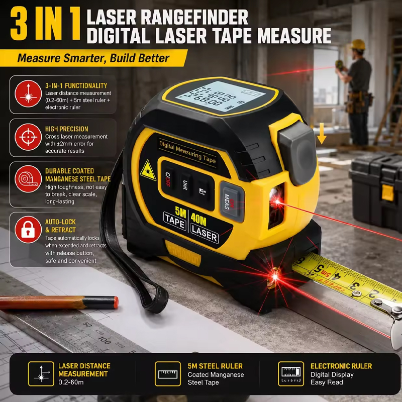 Digital Tape Measure 5M Laser - 2026 Neues Laser-Maßband 3-in-1 Digitales Maßband