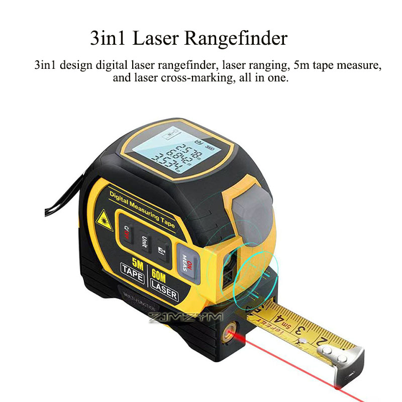 Digital Tape Measure 5M Laser - 3-in-1 Laser-Messband 40M/60M Laser-Entfernungsmesser 5M Stahlband