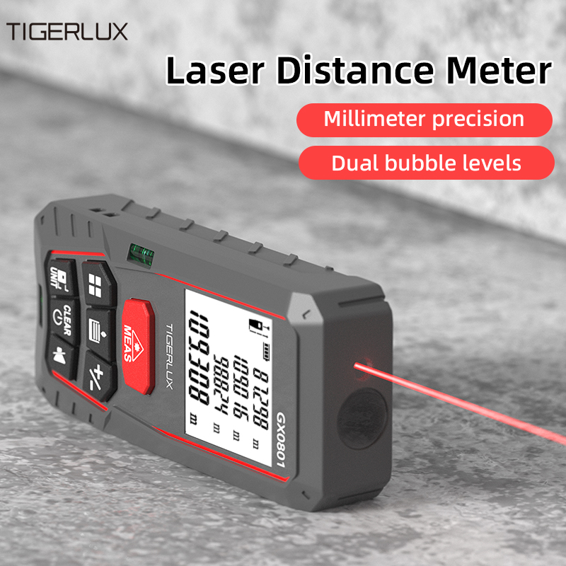 Laser Distance Meter With Bubble Level - TIGERLUX GX0801 Handgehaltener 60M Laser-Entfernungsmesser mit