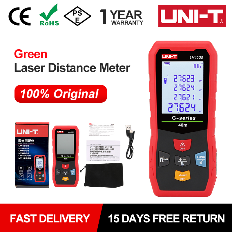Laser Distance Meter 100M - UNI-T 40 m grüner Laser-Entfernungsmesser, 60
