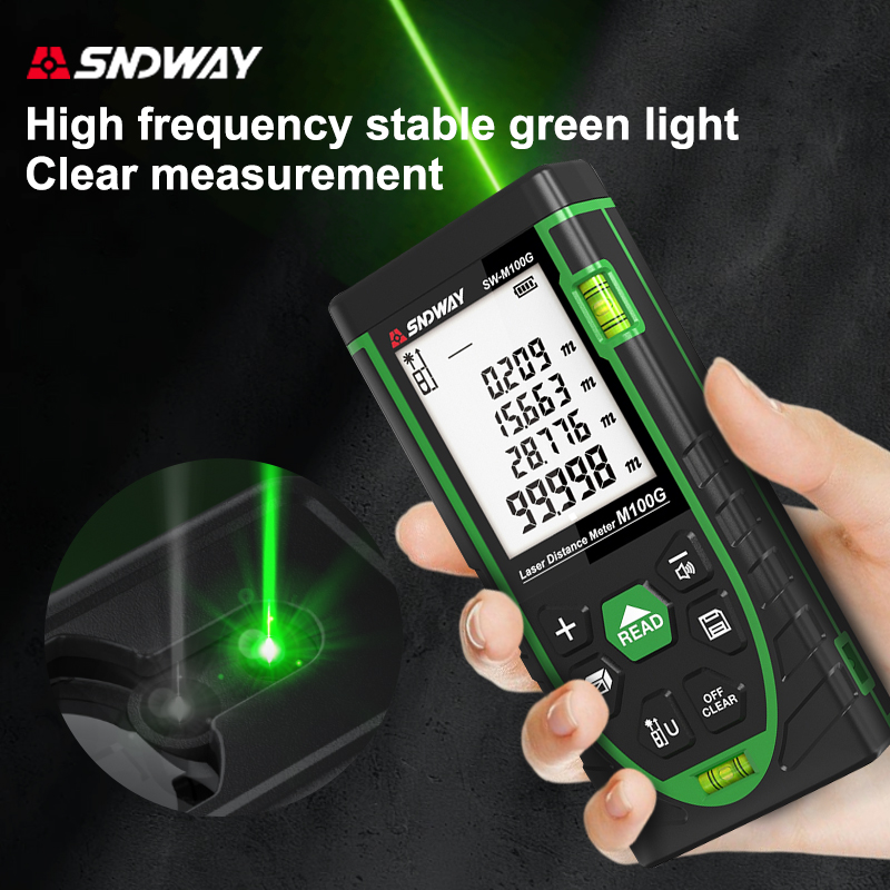 Laser Distance Meter With Bubble Level - SNDWAY Laser-Entfernungsmesser 50m Grünlicht Digitales Lineal