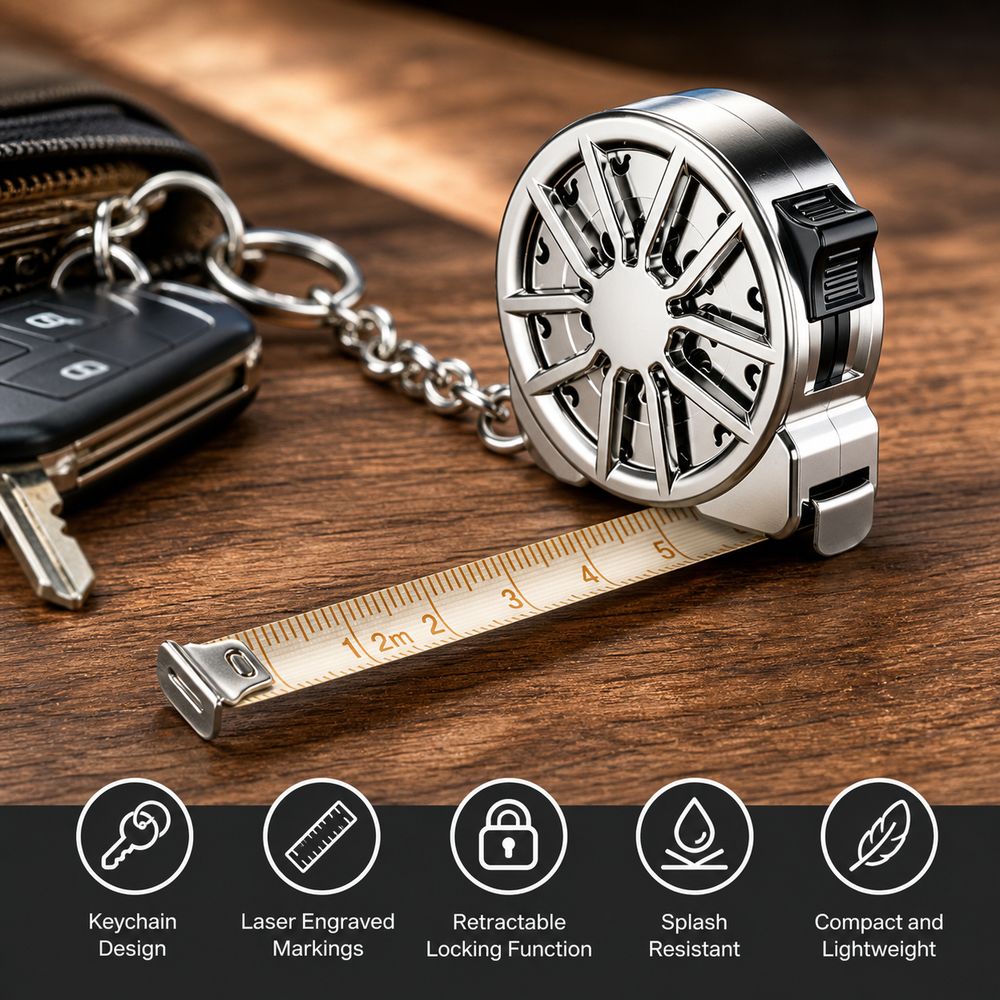 Mini Laser Measure Keychain - 2M Schlüsselanhänger-Maßband, galvanisiertes Metall, lasergravierte Markierungen,